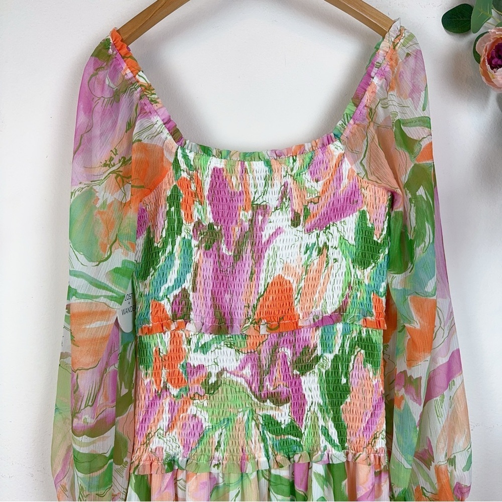 NWT Lost + Wander Painterly Love Smocked Maxi Dress in Multi Color One Size - Picture 6 of 7